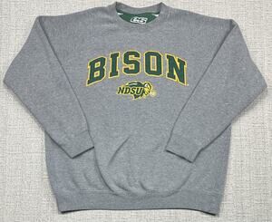 North Dakota State Bison Sweatshirt Mens Large Gray Football ES Crewneck Fleece